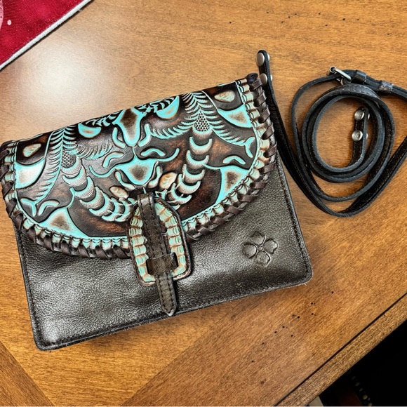 Patricia Nash Teal and Brown Leather Clutch - Picture 2 of 3